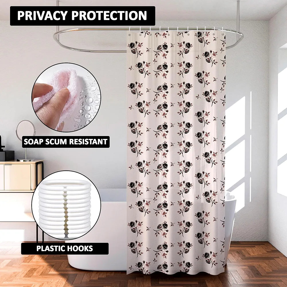 Kuber Industries Shower Curtain | 7 Feet | Bathroom Shower Curtain | AC Curtains | PVC Waterproof Window Curtain | Curtains for Bathtub | 8 Rings Curtain | Brown Rose | Transparent